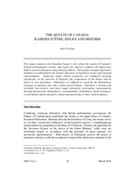 The Senate of Canada: Raisons D'être, Issues, and Reform