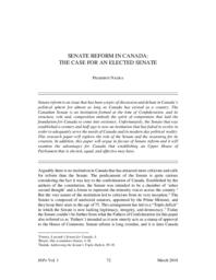Senate Reform in Canada: The Case for an Elected Senate