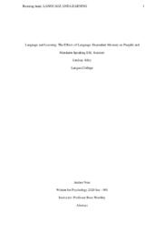 Language and Learning: The Effects of Language Dependent Memory on Punjabi and Mandarin Speaking ESL Students