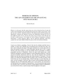 Immediate Opinion: The Advancement of the Kwantung into Manchuria